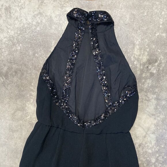 Rachel Zoe Lou Jumpsuit Womens 6 Black Sequin Neck Pockets Halter Neck Open Back - Picture 11 of 16